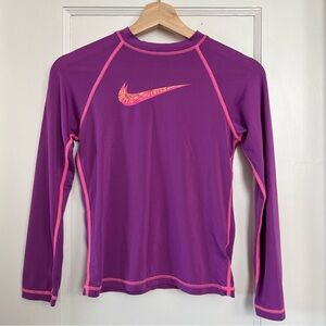 Nike Girls Logo Swoosh Activewear Exercise Rash Guard Long Sleeve Purple Medium